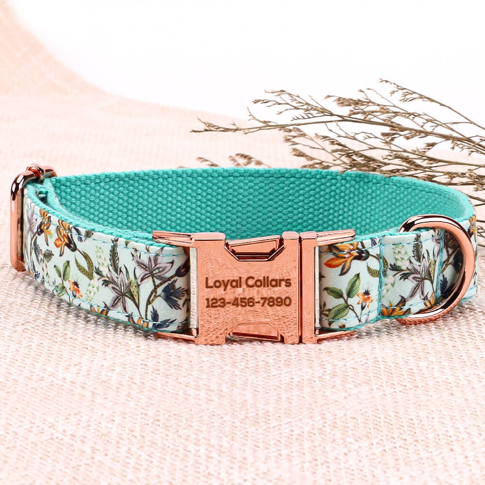 Matching Blue Flower Dog Collar And Bracelet Set