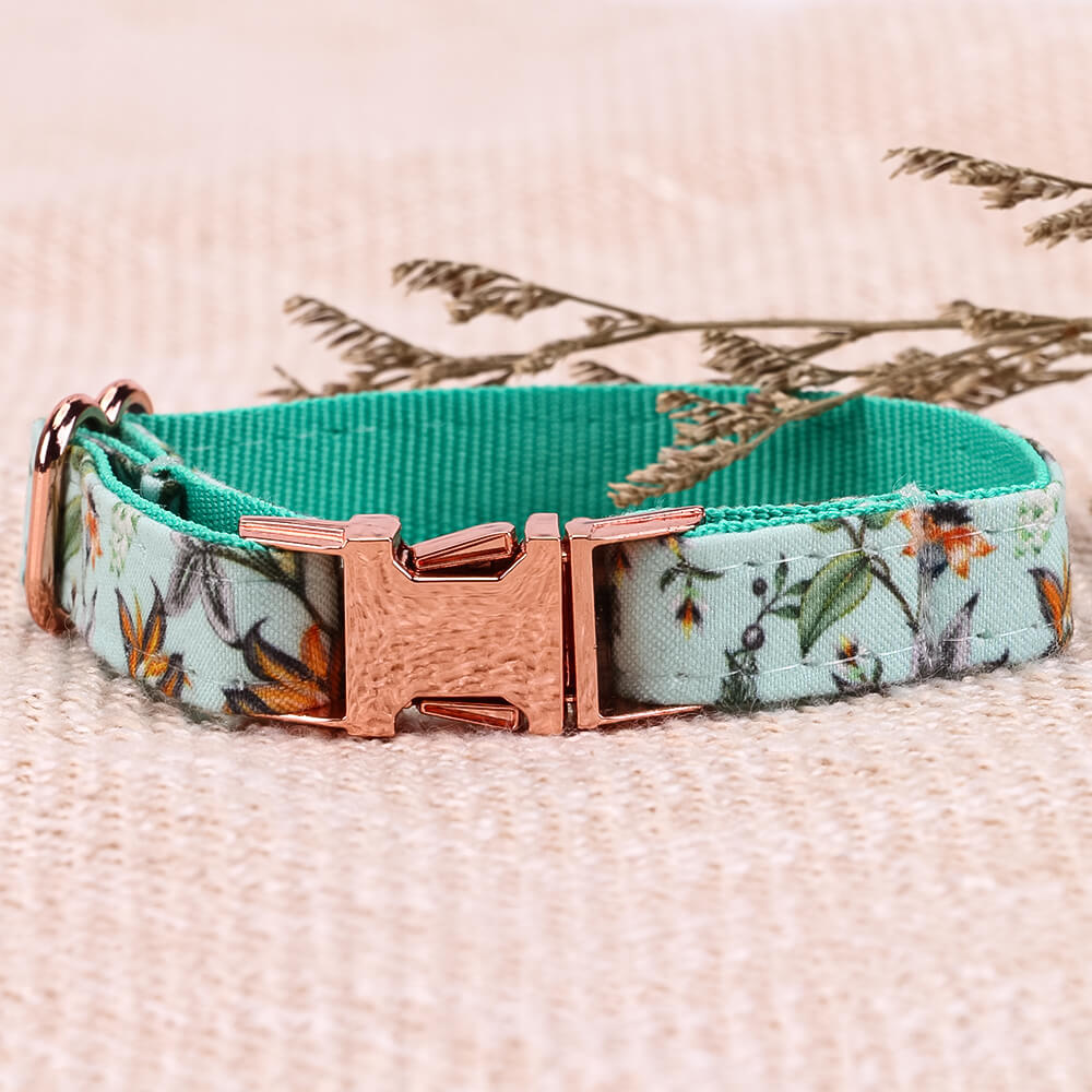 Matching Blue Flower Dog Collar And Bracelet Set