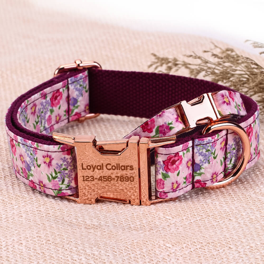 Matching Purple Flower Dog Collar And Bracelet Set