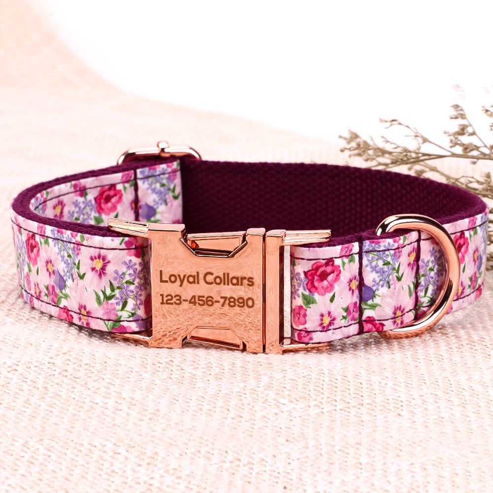 Matching Purple Flower Dog Collar And Bracelet Set