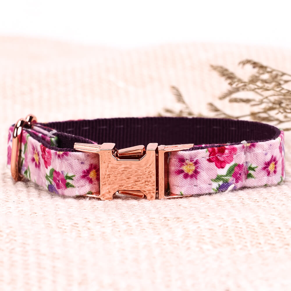 Matching Purple Flower Dog Collar And Bracelet Set