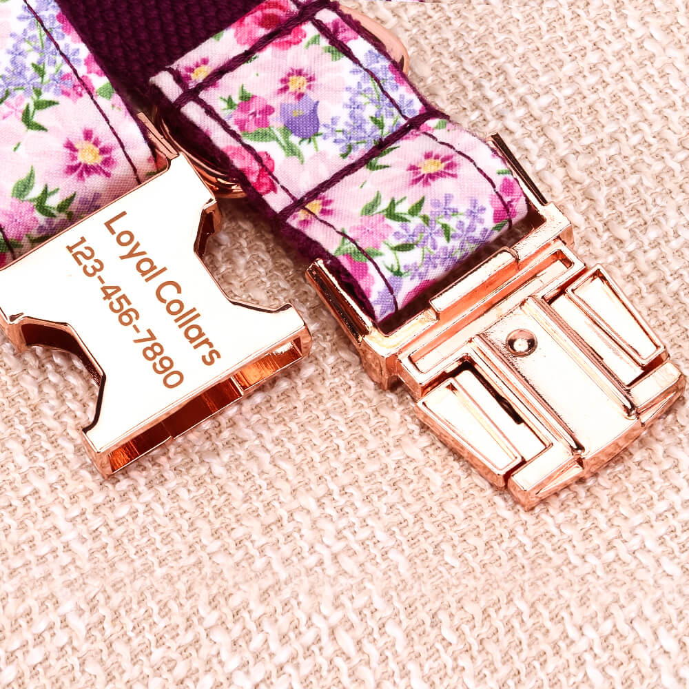 Matching Purple Flower Dog Collar And Bracelet Set