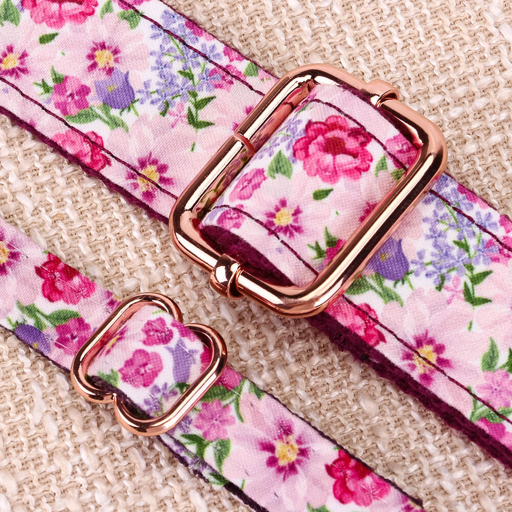 Matching Purple Flower Dog Collar And Bracelet Set