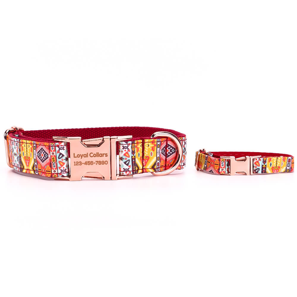 Matching Red Bohemian Dog Collar And Bracelet Set