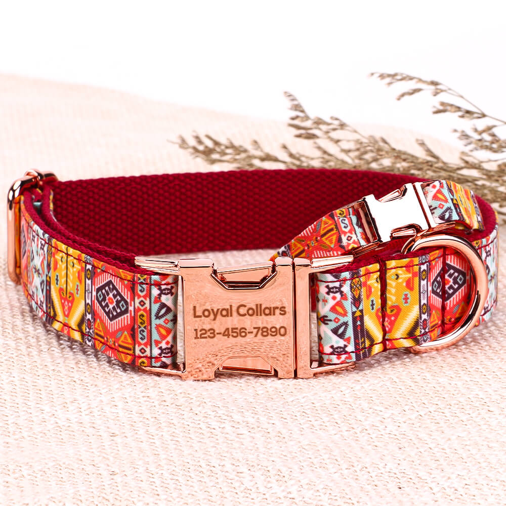 Matching Red Bohemian Dog Collar And Bracelet Set