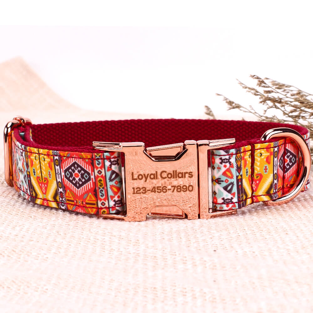 Matching Red Bohemian Dog Collar And Bracelet Set