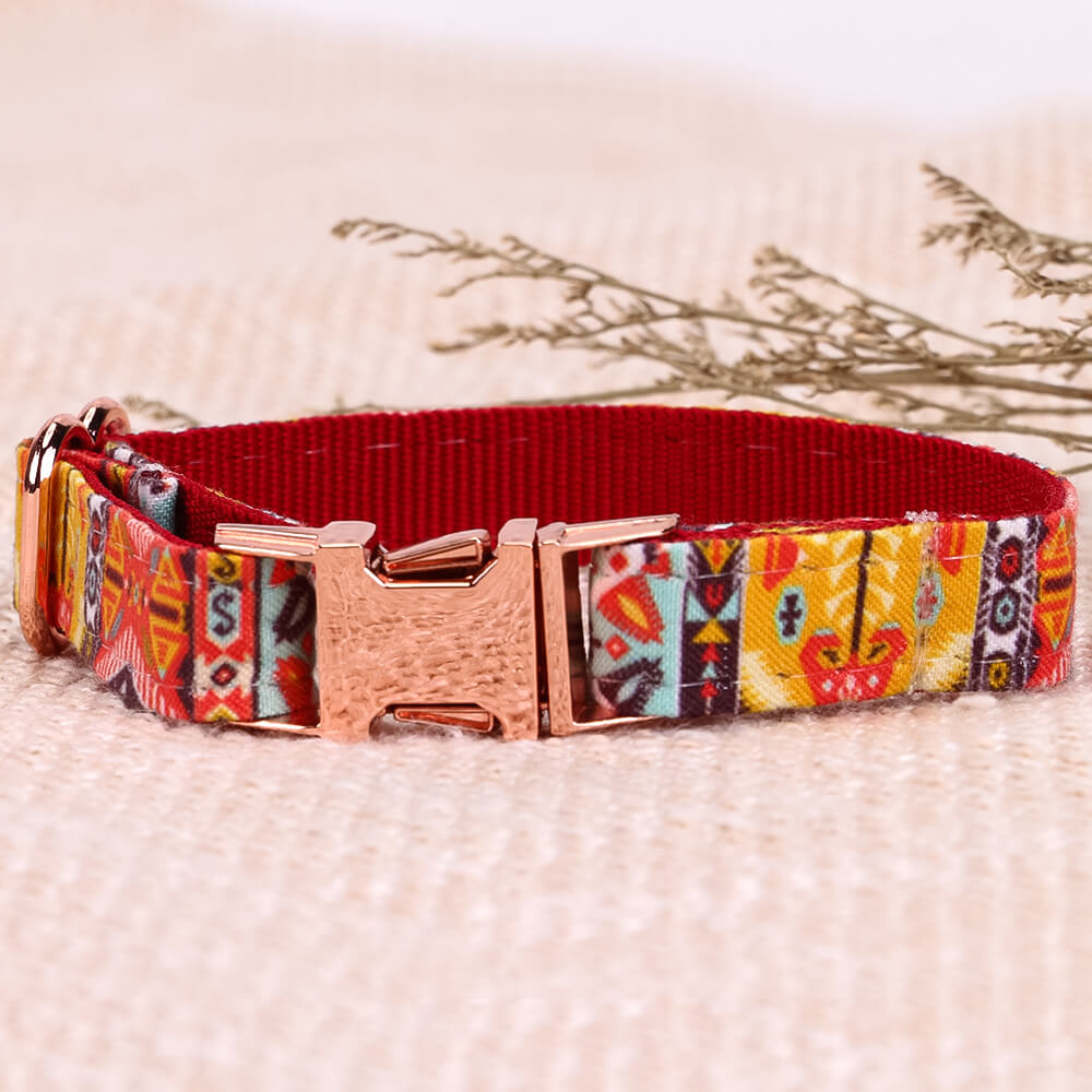 Matching Red Bohemian Dog Collar And Bracelet Set