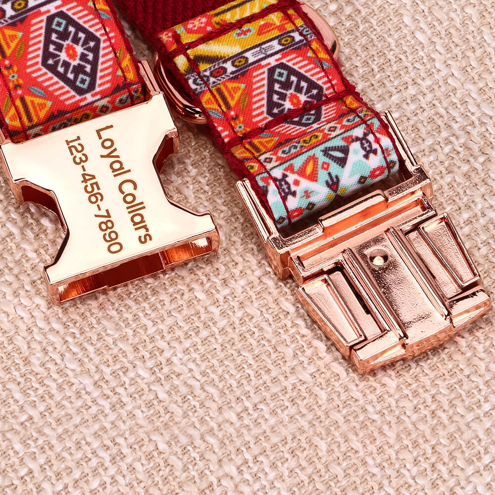 Matching Red Bohemian Dog Collar And Bracelet Set