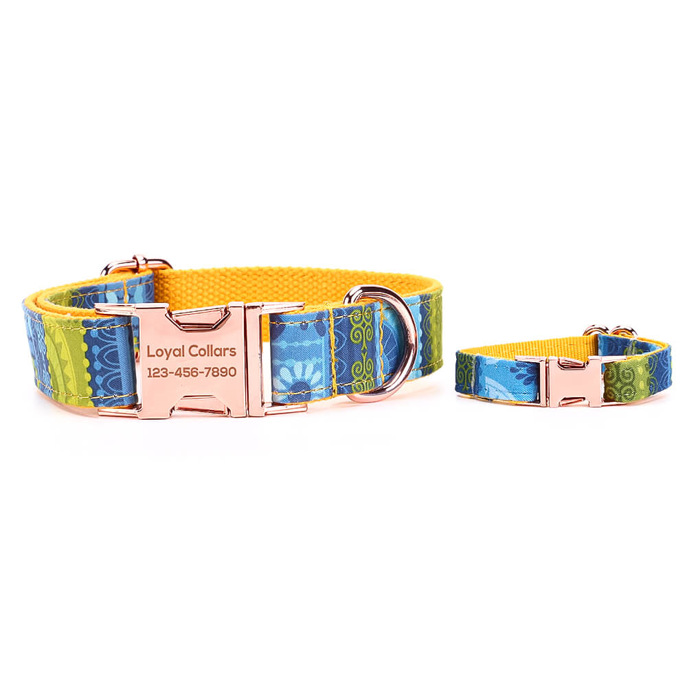 Matching Folk Yellow Dog Collar And Bracelet Set