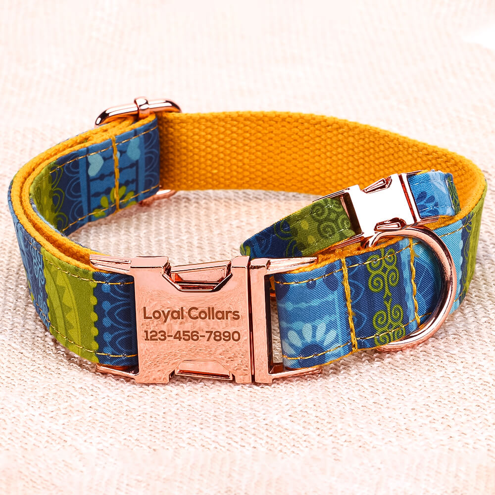 Matching Folk Yellow Dog Collar And Bracelet Set