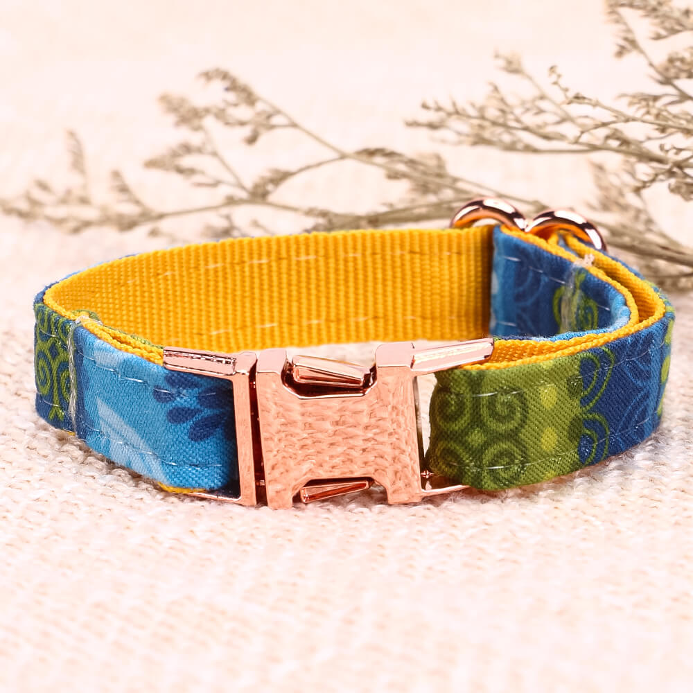 Matching Folk Yellow Dog Collar And Bracelet Set