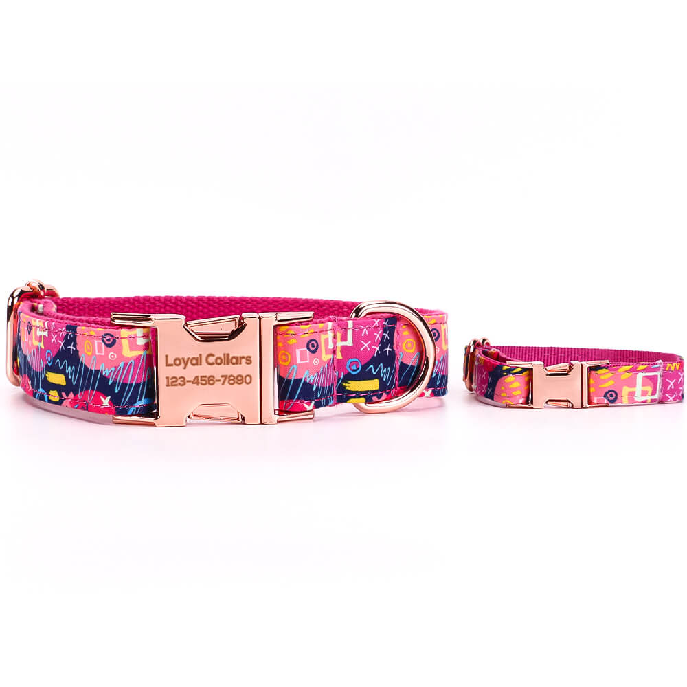 Matching pink Graffiti Dog Collar And Bracelet Set