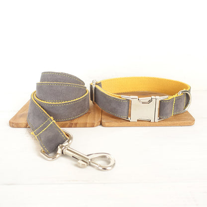 Custom Gray Cover Yellow Dog Collar And Leash Set