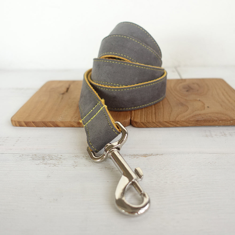 Custom Gray Cover Yellow Dog Collar And Leash Set