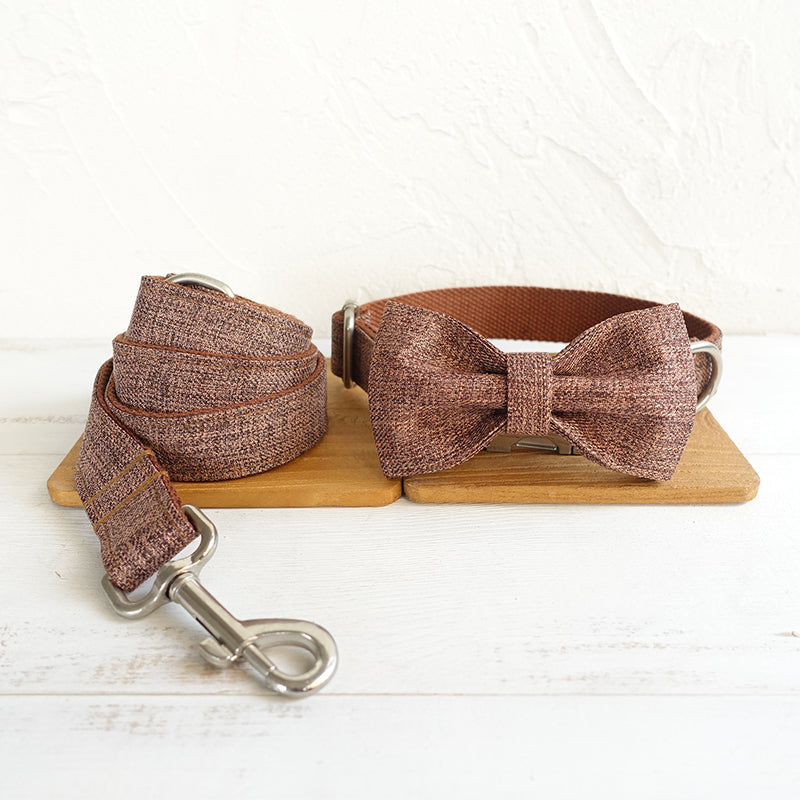 Custom Brown Suit Dog Collar Set