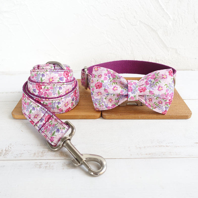 Custom Pink Flower Dog Collar Set