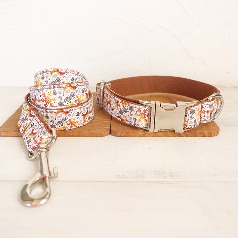 Custom Christmas Golden Dog Collar And Leash Set