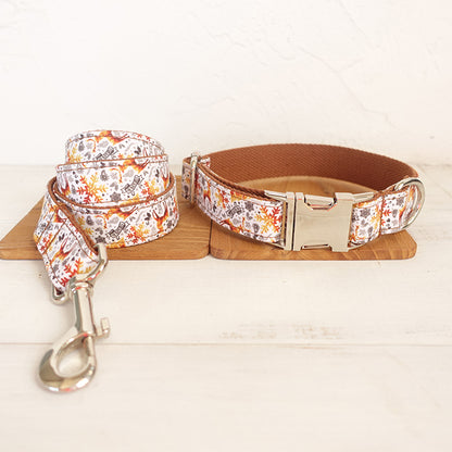 Custom Christmas Golden Dog Collar And Leash Set