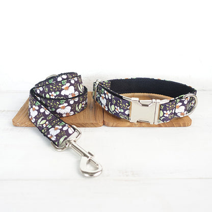 Custom Black Daisy Dog Collar And Leash Set