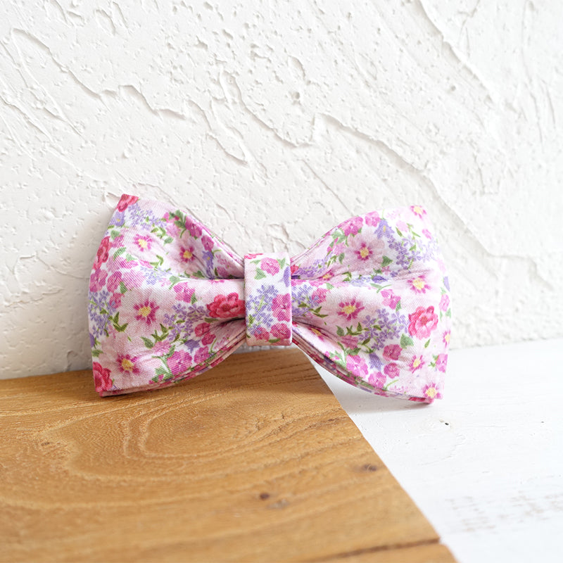 Custom Pink Flower Dog Collar Bow Tie Set