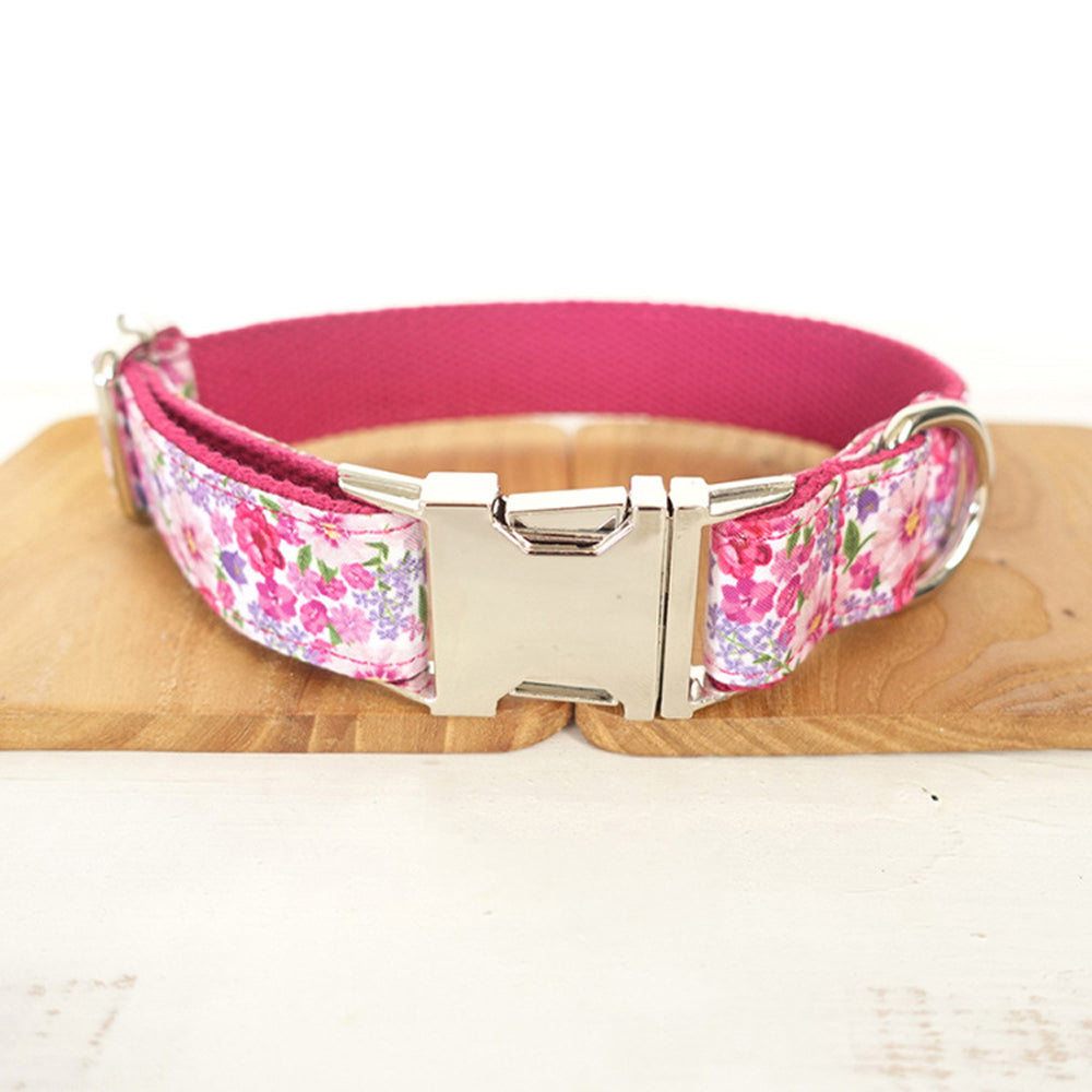 Custom Pink Flower Dog Collar And Leash Set