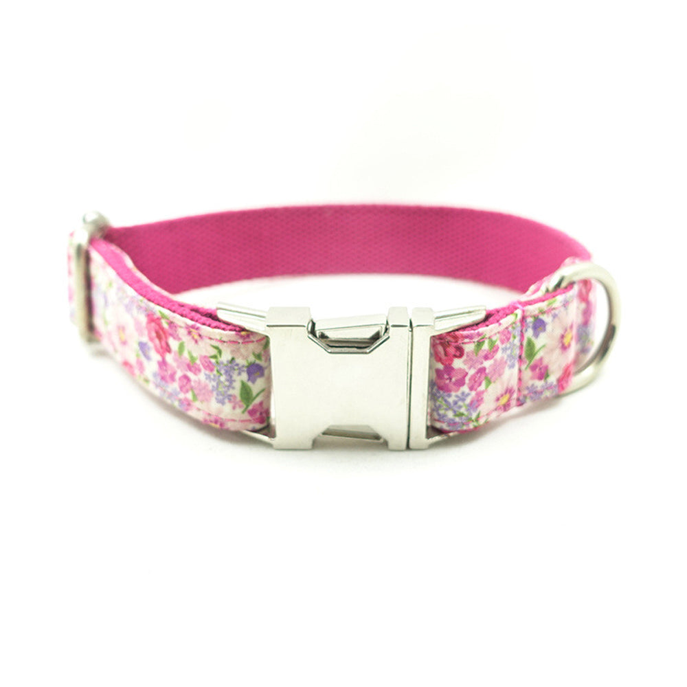 Custom Pink Flower Dog Collar Bow Tie Set