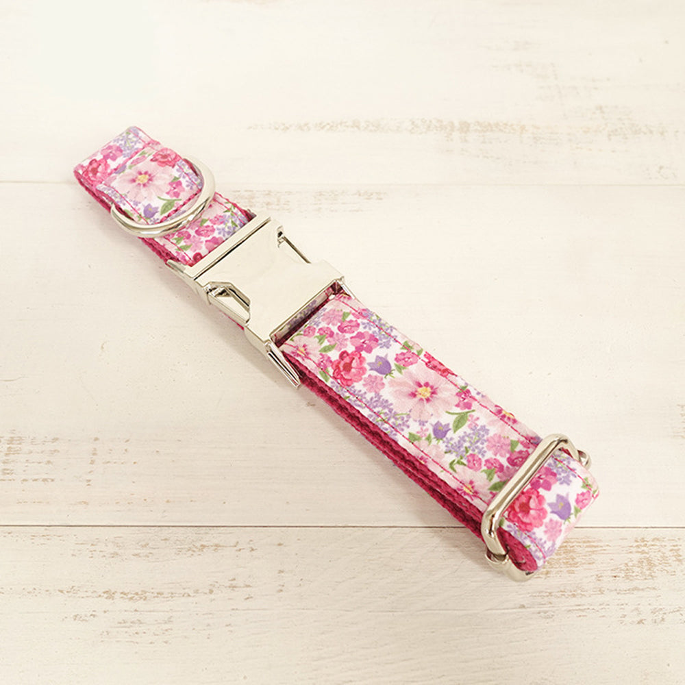 Custom Pink Flower Dog Collar And Leash Set