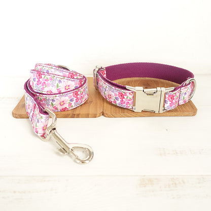 Custom Pink Flower Dog Collar And Leash Set