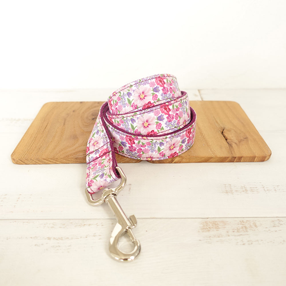 Custom Pink Flower Dog Collar And Leash Set