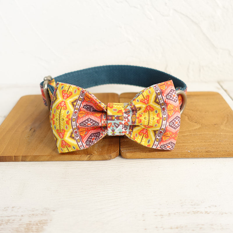 Custom Bohemian Style Dog Collar Bow Tie Set