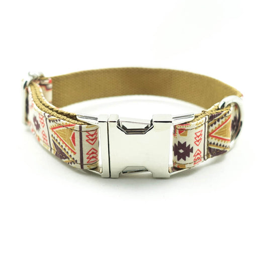 Custom Folk Brown Dog Collar And Leash Set