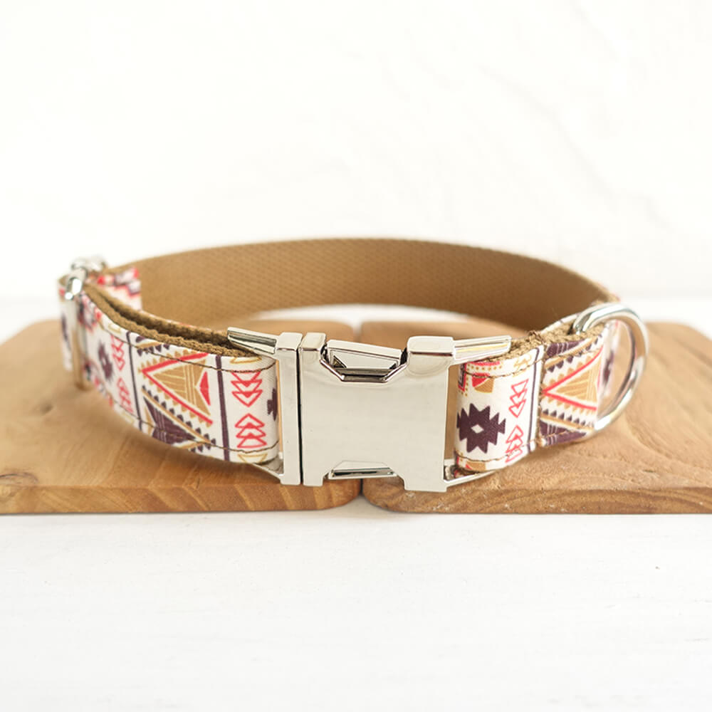 Custom Folk Brown Dog Collar And Leash Set