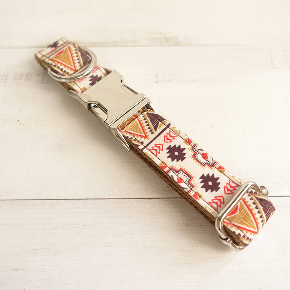 Custom Folk Brown Dog Collar And Leash Set